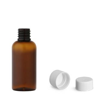 Plastová lahvička hněda s bílým uzávěrem Via 50 ml - 800 ks
