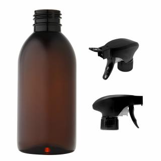 Plastová lahvička hnědá s černým pistolovým rozprašovačem Tera 200 ml