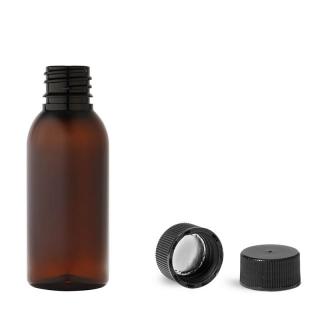 Plastová lahvička hnědá s černým uzávěrem Via 35 ml