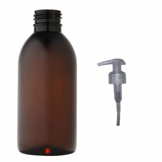 Plastová lahvička hnědá s transparentní pumpičkou Tera 200 ml