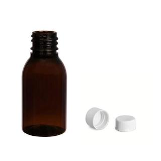 Plastová lahvička hnědá široká s bílým uzávěrem Via 25 ml