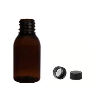 Plastová lahvička hnědá široká s černým uzávěrem Via 25 ml
