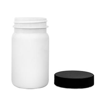 Plastová lahvička, lékovka bílá s černým uzávěrem Pilulka 150 ml