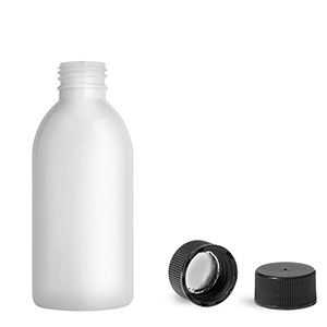 Plastová lahvička, lékovka bílá s černým uzávěrem Tera 150 ml
