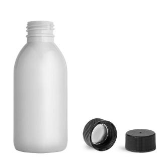 Plastová lahvička, lékovka bílá s černým uzávěrem Tera 200 ml