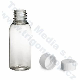 Plastová lahvička, lékovka čirá s bílým uzávěrem Via 35 ml