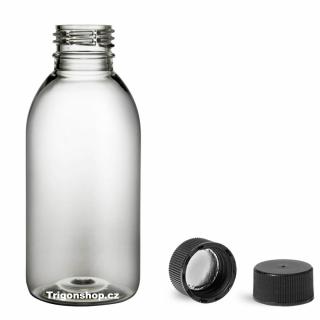 Plastová lahvička, lékovka čirá s černým uzávěrem Tera 150 ml