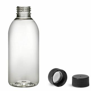 Plastová lahvička, lékovka čirá s černým uzávěrem Tera 200 ml