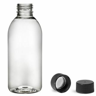 Plastová lahvička, lékovka čirá s černým uzávěrem Tera 250 ml