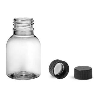 Plastová lahvička, lékovka čirá s černým uzávěrem Tera 50 ml