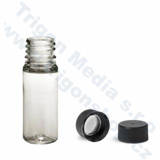 Plastová lahvička, lékovka čirá s černým uzávěrem Via 10 ml