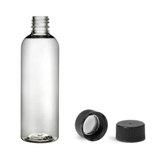 Plastová lahvička, lékovka čirá s černým uzávěrem Via 100 ml