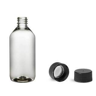 Plastová lahvička, lékovka čirá s černým uzávěrem Via 115 ml