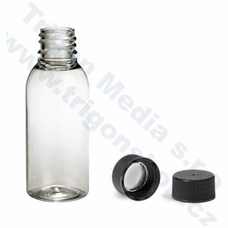 Plastová lahvička, lékovka čirá s černým uzávěrem Via 35 ml
