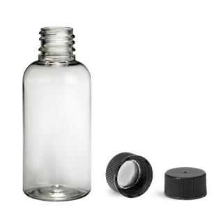 Plastová lahvička, lékovka čirá s černým uzávěrem Via 50 ml