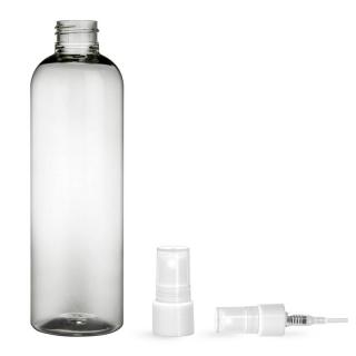 Plastová lahvička, lékovka čirá s kosmetickým rozprašovačem Ambra 250 ml