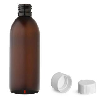 Plastová lahvička, lékovka hnědá s bílým uzávěrem Tera 300 ml