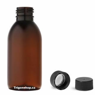 Plastová lahvička, lékovka hnědá s černým uzávěrem Tera 150 ml