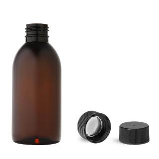 Plastová lahvička, lékovka hnědá s černým uzávěrem Tera 200 ml