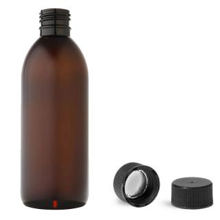 Plastová lahvička, lékovka hnědá s černým uzávěrem Tera 300 ml