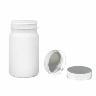 Plastová lékovka bílá s bílým uzávěrem s ALU vložkou Pilulka 100 ml