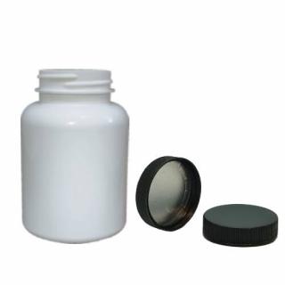 Plastová lékovka bílá s černým uzávěrem s ALU vložkou Pilulka 150 ml