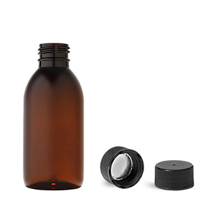 Skleněná lékovka s černým víčkem s pojistkou Luna 250 ml