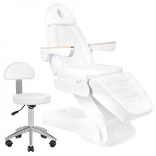 Elektrické kosmetické křeslo BeautyOne 273B LUX3 + Kosmetická židle s opěradlem BeautyOne  200*62 cm / 80 kg / bílá