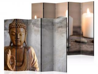 Paraván Fabulo 5-dílný - Buddha / Svíčky  172 x 225 cm | odlišný design na jednotlivých stranách