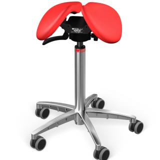 Sedlová židle SALLI Swing  24 barev Barva čalounění: Kůže - červená #05011, Konstrukce: chromová + standard základna, Výška postavy: Nízká (S) - do…