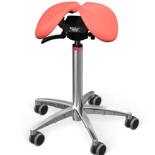 Sedlová židle SALLI Swing  24 barev Barva čalounění: Kůže - korálová #05145, Konstrukce: chromová + standard základna, Výška postavy: Nízká (S) - do…