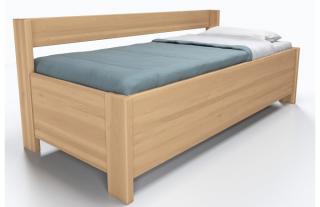 Postel Ela s opěrkou a úložným prostorem (nízká čela) Materiál: Dub průběžný, Povrchová úprava: Moření, Specifikace: 80x200
