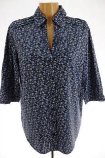Dámská modrá halenka s květovaným vzorem 3/4 rukáv C&amp;A | velikost 50 (secondhand - velikost 50)