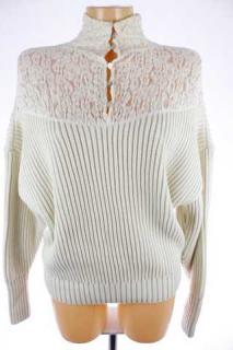 Dámský svetr pletený kombinovaný s krajkou - 40 (40)