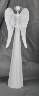 Plechový bílý anděl se srdíčkem v dolní, 41 cm