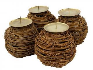 Adventní svícen proutěný 25 cm koule čtverec naturální (Adventní svícen,koule čtverec natural)