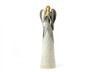 Anděl 38 cm keramický stojící hnědostříbrný