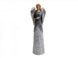 Anděl keramický 17 cm stojící šedomodrý