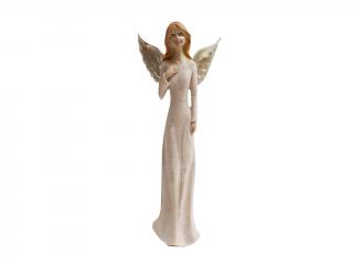 Anděl keramický 23 cm stojící béžovozlatý