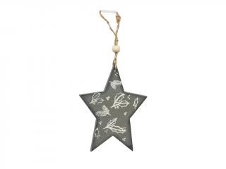 Hvězda dřevěná 9 cm vánoční motiv glitter