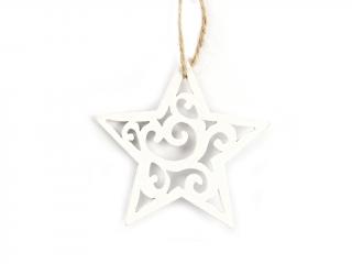 Hvězda dřevěná k zavěšení 7 cm 10 ks bílá na dekorace (Hvězda dřevo závěs 7cm 10ks bílá)
