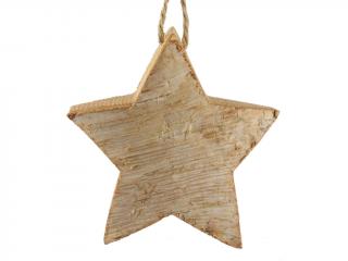 Hvězda dřevěná k zavěšení 8cm na dekorace (Hvězda dřevo kůra 8cm přírodní)