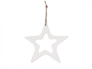 Hvězda k zavěšení dřevěná 13 cm bílá (Hvězda dřevo 13cm obrys bílá)