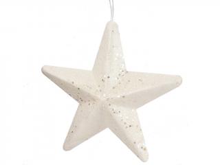 Hvězda polystyrenová 20 cm závěsná plná glitter bílá