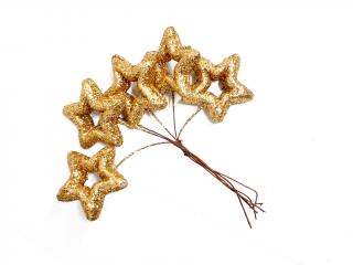 Hvězda polystyrenová zápich 5,5 cm 6 svazků po 6 ks glitter zlatá