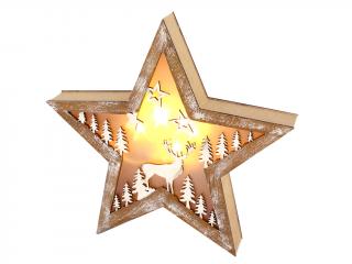 Hvězda svítící 23.5cm dekor dřevo nat