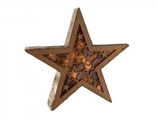 Hvězda svítící 29cm dekor dřevo nat