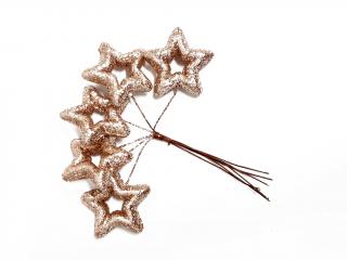 Hvězda zápich polystyrenová 5,5 cm 6 svazků po 6 ks glitter šampaň