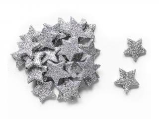 Hvězdičky polystyren přízdoba 2 cm 24 ks stříbrné