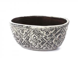 Keramika truhlík 25cmx14cm ovál šedý dekor